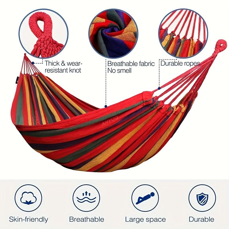 Striped Outdoor Hammock, 94.49 x 31.5 Inches with Two Ropes, Carry Bag and 330 lb Load-Limit Marking