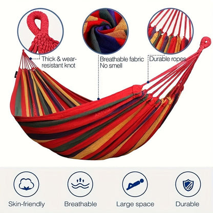 Striped Outdoor Hammock, 94.49 x 31.5 Inches with Two Ropes, Carry Bag and 330 lb Load-Limit Marking