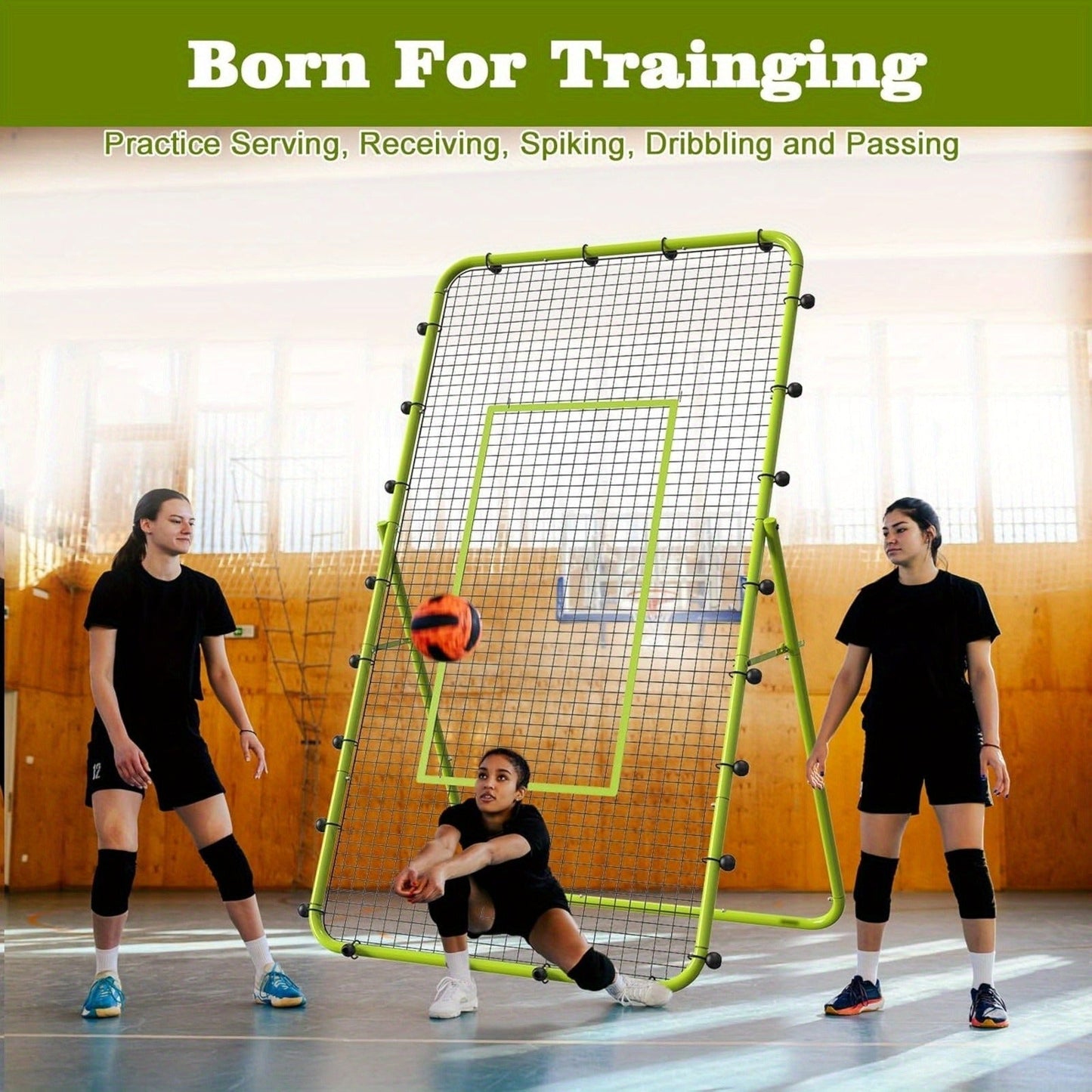 Volleyball Rebounder Net 7x4ft Adjustable Angle – Portable Steel Frame Training Rebounder with High-Tension PE Netting & 24 Elastic Cords