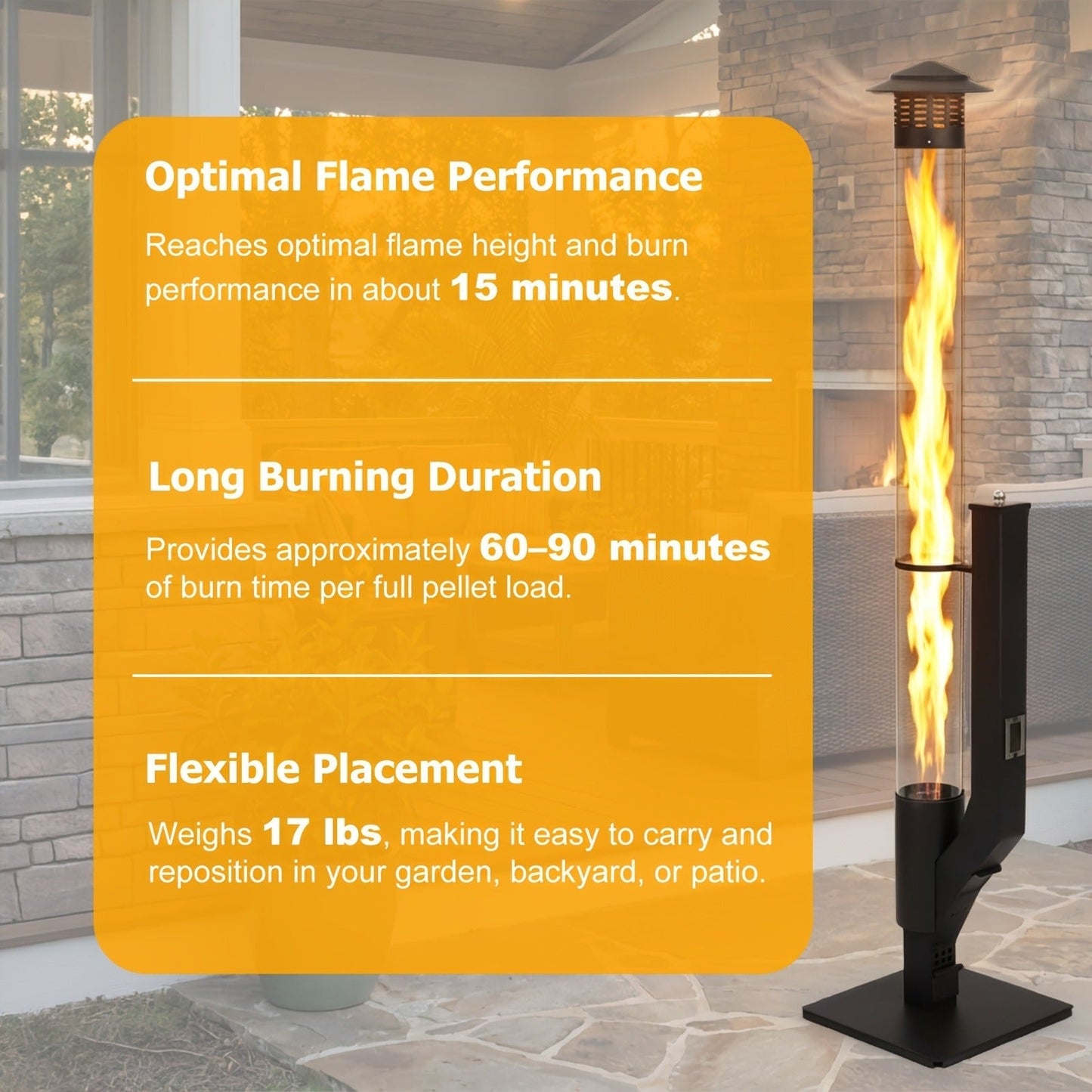 Outdoor Wood Pellet Patio Heater 56 Inch, Smokeless Portable Pellet Stove with Rain Cap, Viewing Window & Ash Tray