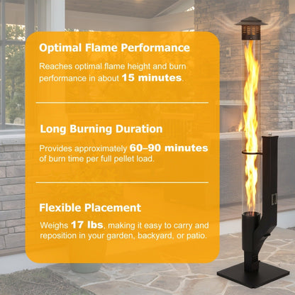 Outdoor Wood Pellet Patio Heater 56 Inch, Smokeless Portable Pellet Stove with Rain Cap, Viewing Window & Ash Tray