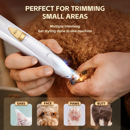 Dog Grooming Kit Electric Paw Trimmer with LED Light – USB Rechargeable Professional Dog Clippers, Low Noise Shaver for Dogs & Cats