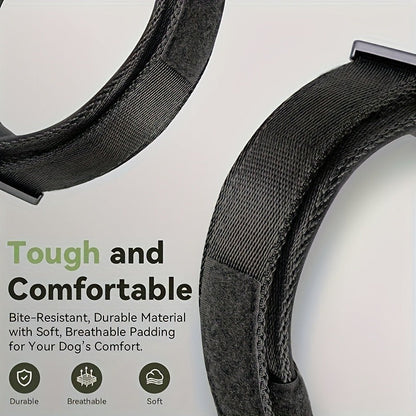 Tactical Dog Collar with Handle and Round Tracker Holder Case in Nine Colors and Sizes M to XL