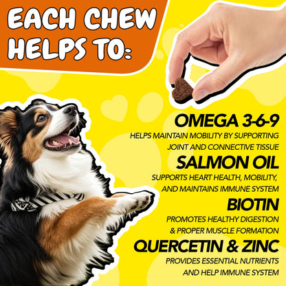 Omega 3 Dog Chews 90ct – 90-Day Supply Skin, Coat & Ear Care Supplement with Probiotics for Itchy Relief, All Ages