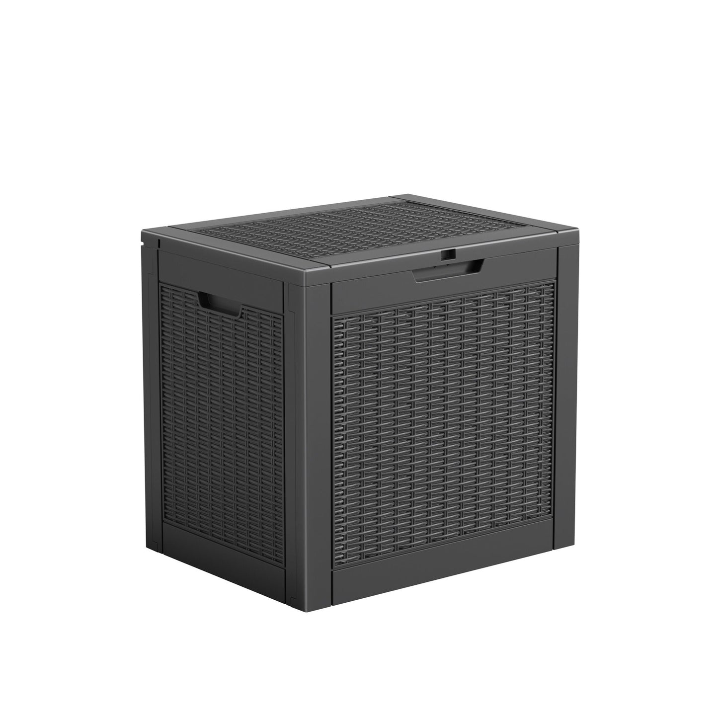 34-Gallon Outdoor Deck Box with Side Handles in 020 Woven or 053 Plank Panel Style, Black or Light Brown