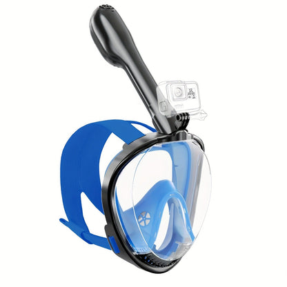Full Face Snorkel Mask Panoramic – Large Frame Silicone Dry Top, Anti-Fog Wide View, Camera Mount, Waterproof Diving Mask for Adults Scuba