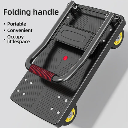 Four-Wheel Platform Dolly Cart with Folding Handle, Two Platform Sizes and 660 or 800 lb Load Labels