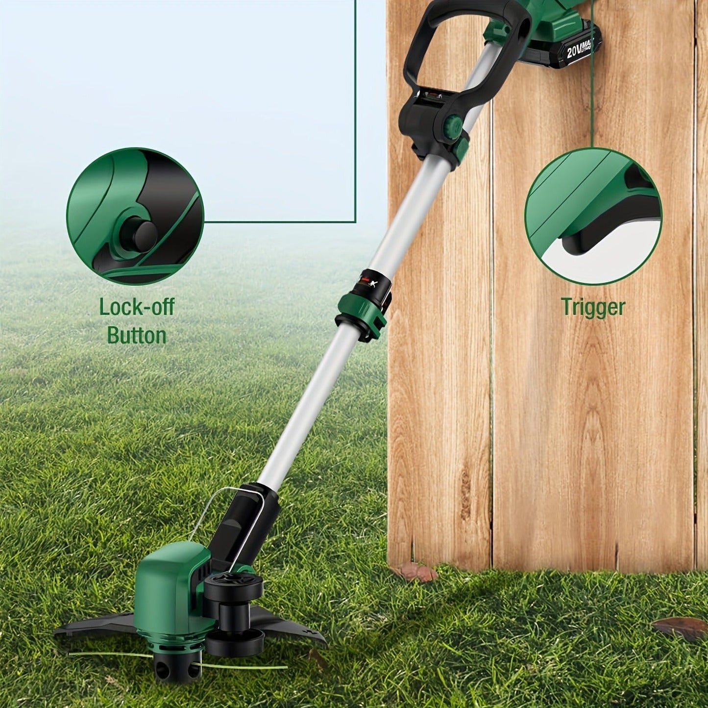 String Trimmer Cordless 2-in-1 Weed Wacker & Lawn Edger with Wheels, KIMO Brushless Motor 20000 RPM