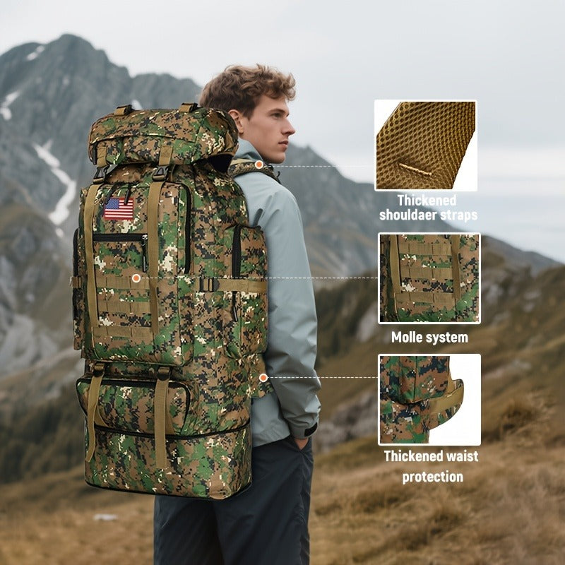 100L-Labeled Tall Tactical Rucksack with Roll-Top Compartment, Lower Pouch and Five Color Options