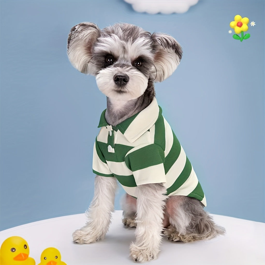 Five-Pack Striped Polo-Style Dog Shirts in Assorted Colors with Seven Size Choices from XS Through 4XL