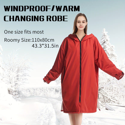 Changing Robe Fleece Lined Hooded – Long Sleeve Windproof Warm Surf Poncho for Swimming, Surfing, Diving, Camping & Hiking – 43.3x31.5in