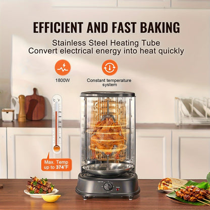 Vertical Shawarma Grill Machine, Electric Gyro Rotisserie Oven with Countertop Broiler for Home Cooking, Dining and Outdoor Meals