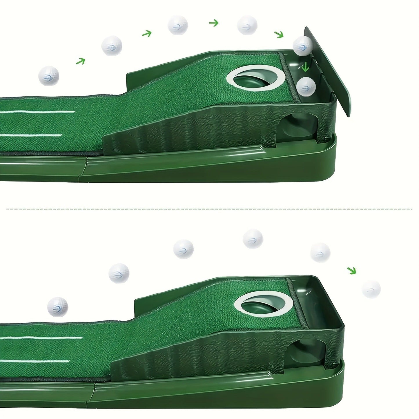 Indoor Golf Putting Mat with Gravity Ball Return, Alignment Guides, Folding Base and Post-Hole Collector