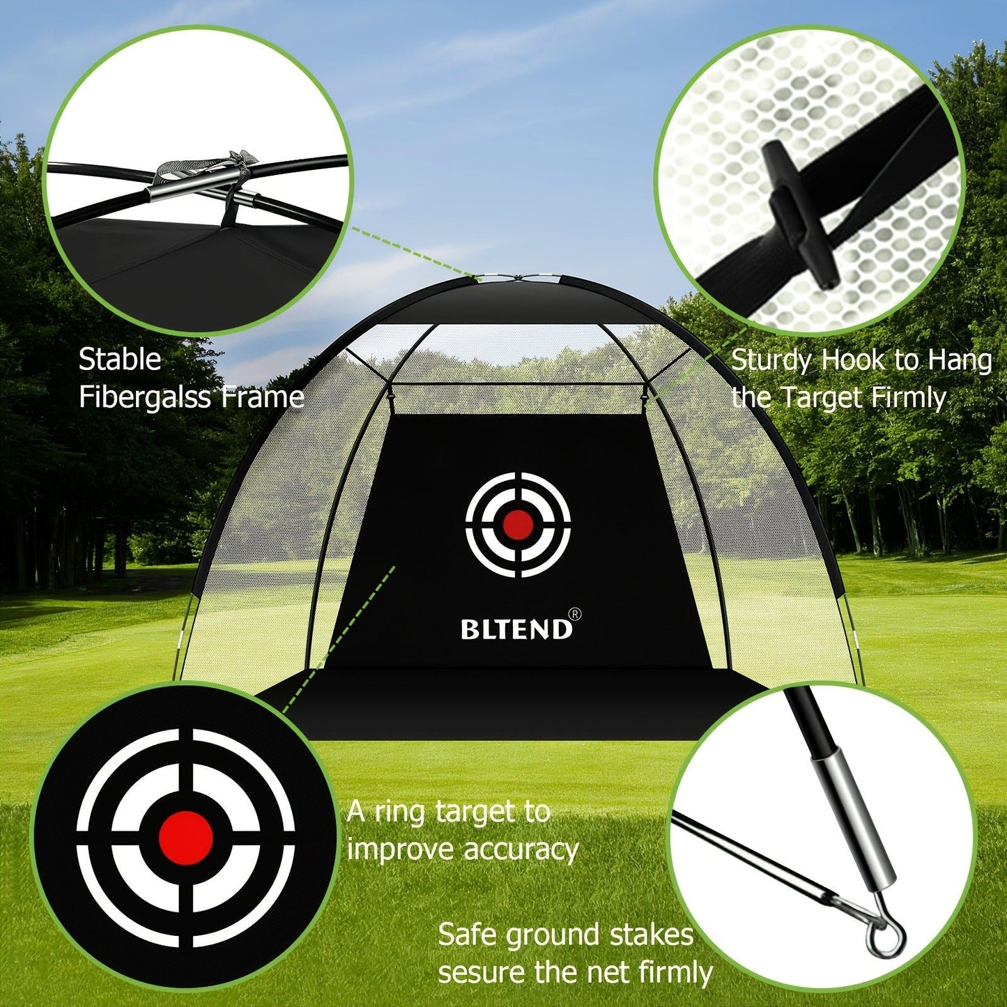 Golf Practice Net with Mat Set 10x7ft – Heavy Duty Backyard Driving Hitting Net with Turf Mat Golf Balls Rubber Tees & Carry Bag for Indoor