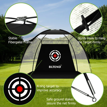 Golf Practice Net with Mat Set 10x7ft – Heavy Duty Backyard Driving Hitting Net with Turf Mat Golf Balls Rubber Tees & Carry Bag for Indoor