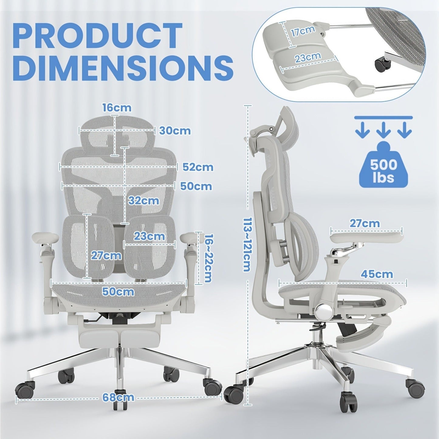 Office Chair High-Back with 6D Adjustable Armrests, Retractable Footrest, Lumbar Section and Swivel Base