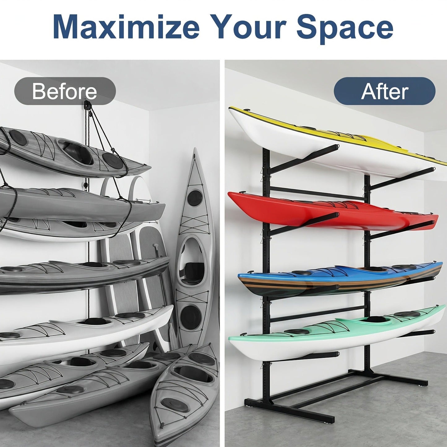 Kayak Storage Rack, Adjustable Stand for SUP, Canoe & Paddle Board, Wall, Dock & Freestanding, 400 lbs Capacity