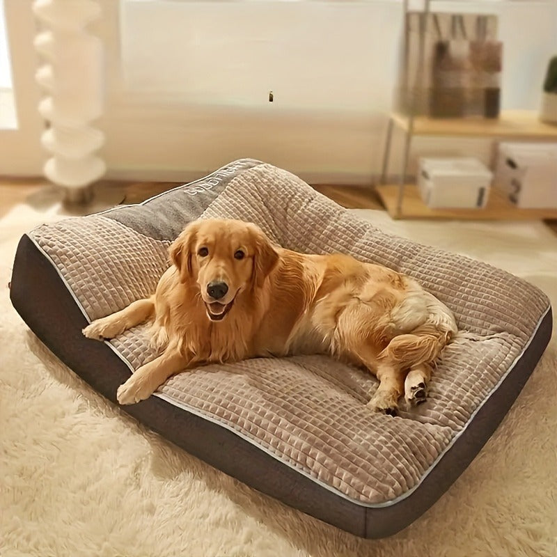 Gray Rectangular Dog Bed with Thick Polyester Fiber Cushion, Four Size Options and Included Grooming Tool