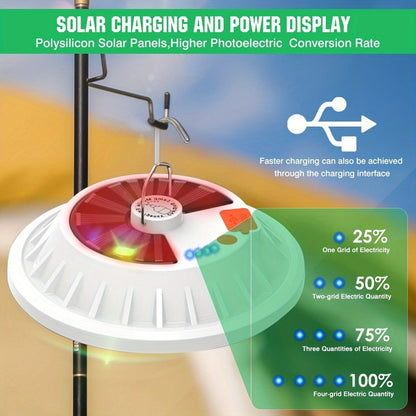 Solar Camping Lantern Two-Pack with Remote Control, 120 LEDs, Five Light Modes, USB Charging and Hanging Hooks