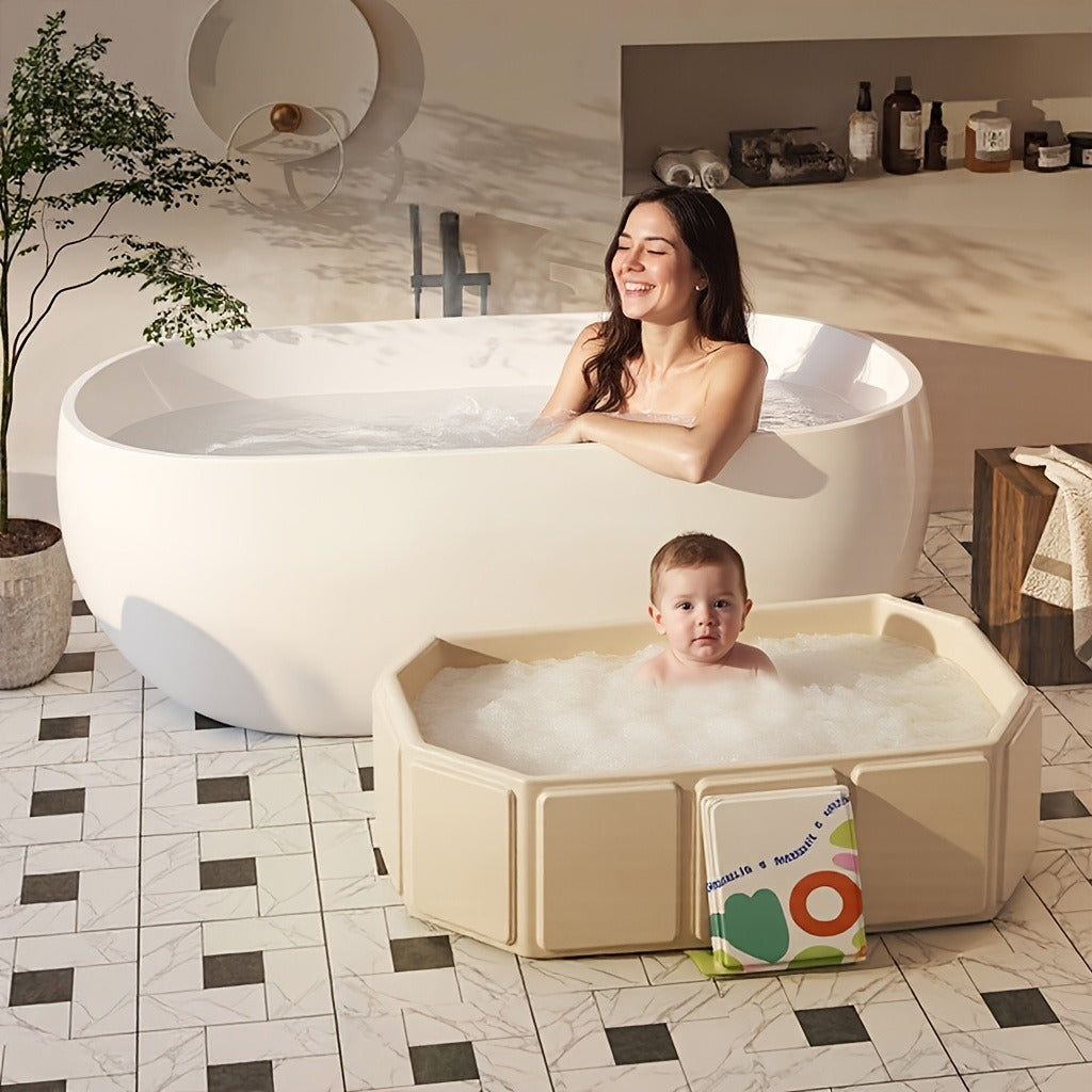 Foldable Baby Bathtub Portable Newborn Infant Tub with Drain Hole, Anti-Slip Base & Durable Multi-Functional Design for Home Travel Use