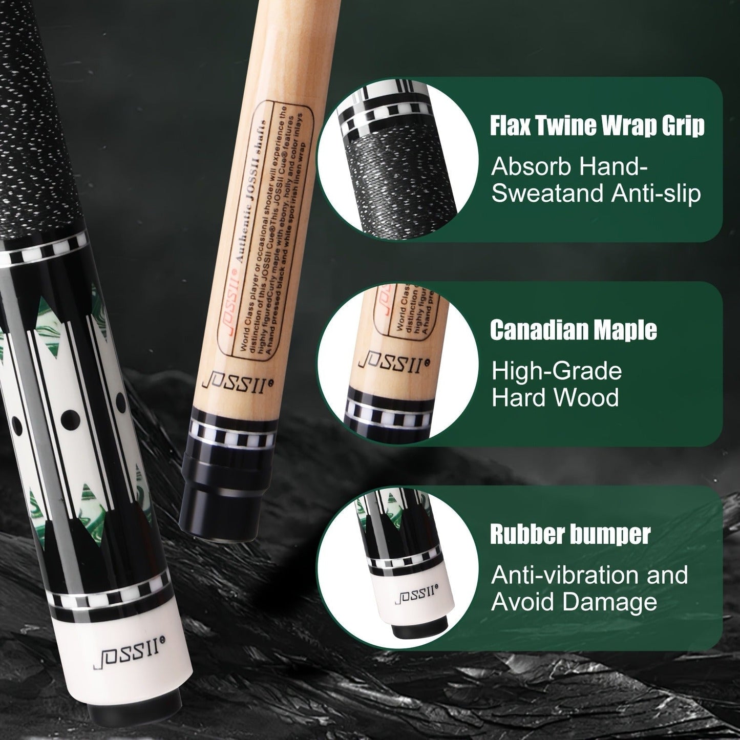 58-Inch Canadian Maple Pool Cue with 12.5mm Tip, Irish-Linen Wrap and Five SA-Series Design Codes