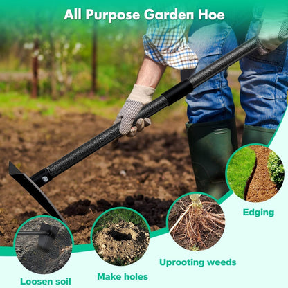 Garden Hoe Triangle Carbon Steel with Adjustable 15-72 Inch Long Handle, Sharp Triangular Blade for Weeding