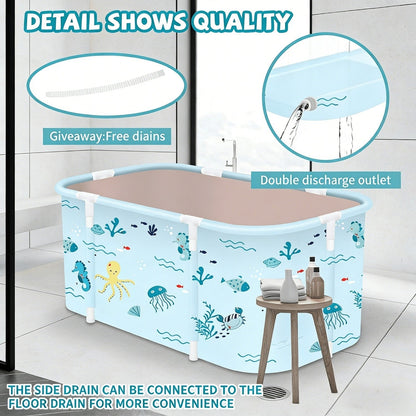 Soaking Tub Foldable Portable for Adults 47.2"x19.7"x21.7", Freestanding Hot Bath & Ice Bath Spa Tub