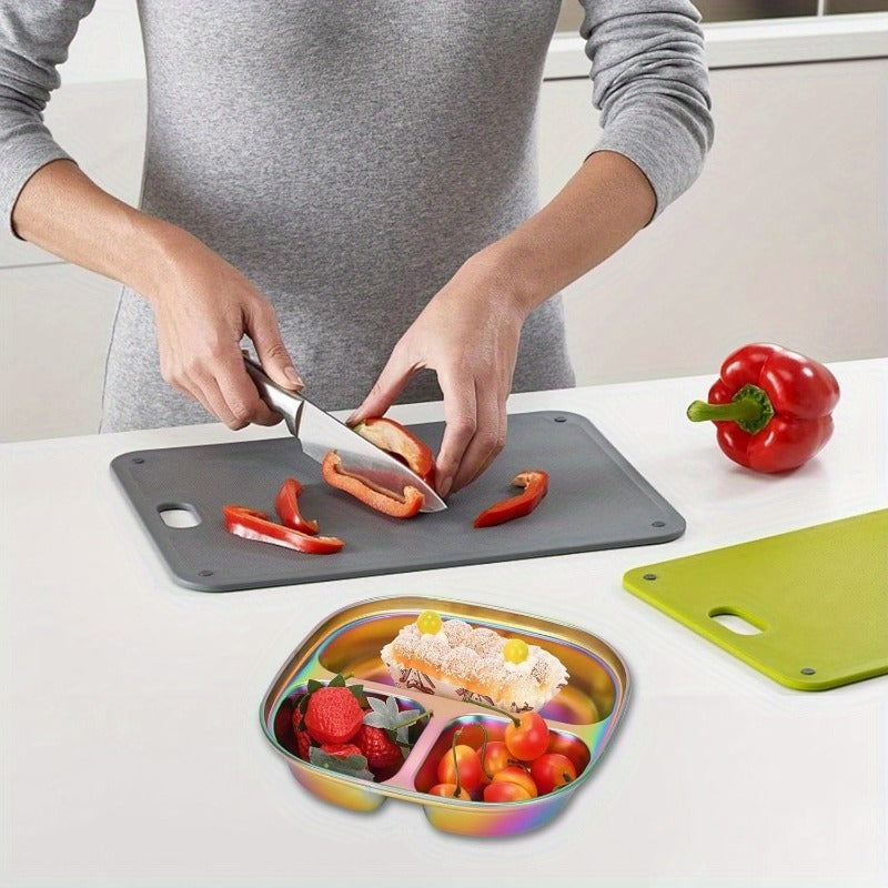 Divided Plates Stainless Steel Set of 4 with Lids – Kids Adults Portion Control Trays, for Home Cooking, Dining and Outdoor Meals