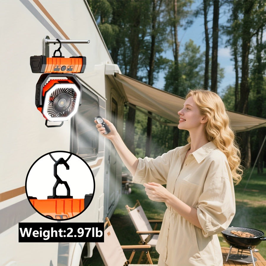 Tent Fan with LED Light 20000mAh Battery – 4-Level Brightness, Multi-Speed Rotatable Portable Tent Fan for Camping, Outdoor, Office & Home