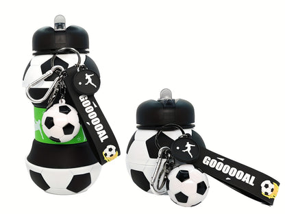 Soccer-Ball-Shaped Water Bottle with Black-and-Green Body, Flip Spout, Carry Strap and 550 ml Source Size