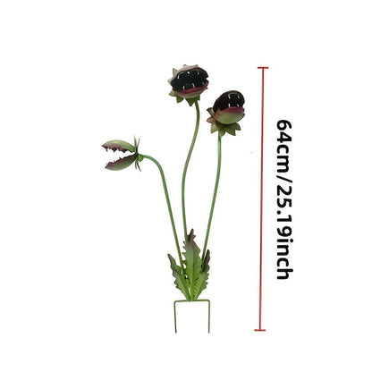 3D Metal Garden Sculpture Plaque – Scary Three-Head Flower Eating Monster Outdoor Lawn Decoration
