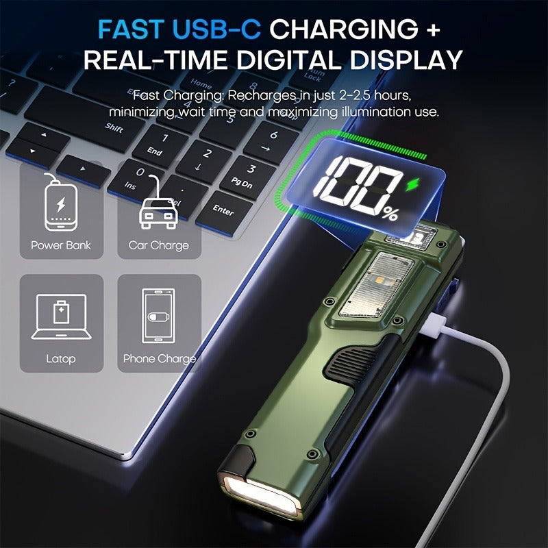 Flashlight 2-Piece EDC Set with Eight Modes, USB-C Charging, Digital Display and Mini Backup Light