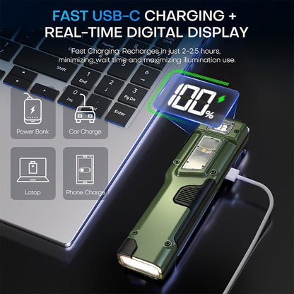 Flashlight 2-Piece EDC Set with Eight Modes, USB-C Charging, Digital Display and Mini Backup Light