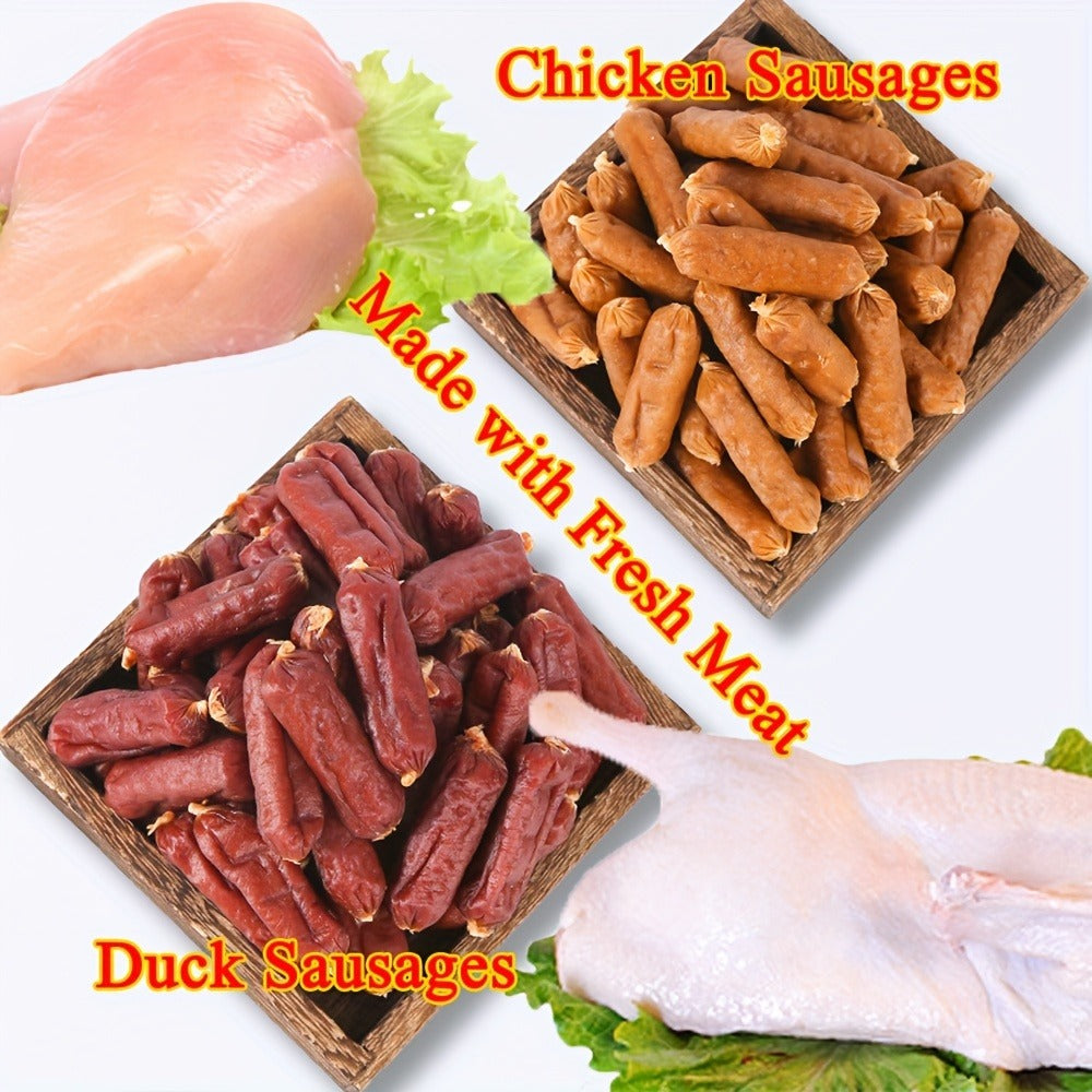Soft Dog Sausage Snacks in Chicken or Duck Labels with 7.1-Ounce to 2.7-Pound Package Options