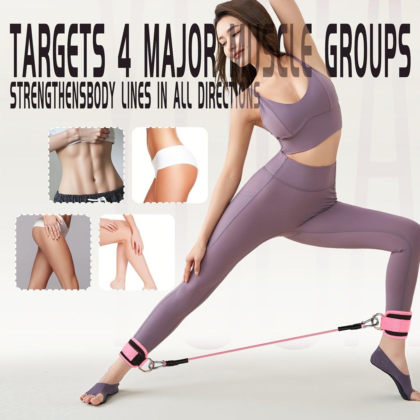 Fitness Equipment Pink Multi-Piece Resistance Kit with Fabric Loops Tube Puller and Pedal Puller
