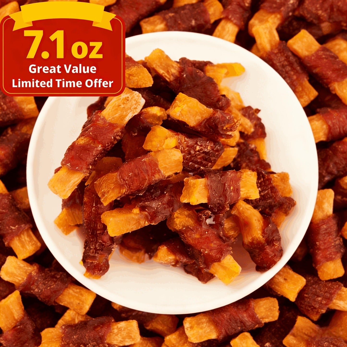 Dog Treats Chicken or Duck Wrapped Sweet Potato Pieces in 150g, 200g and Two-Pack Options for Dog Reward Use