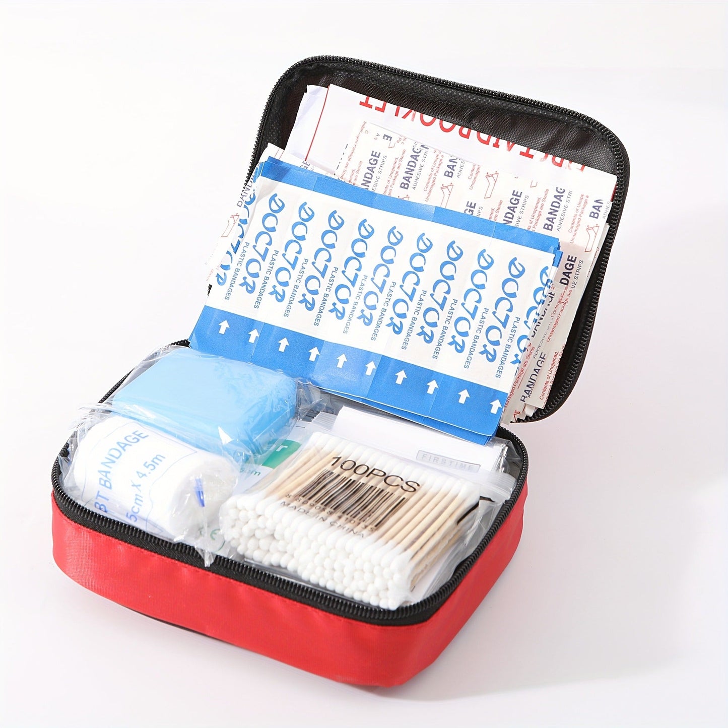 344-Piece First Aid Supply Kit in Compact Red Zipper Case with Listed 30-Category Assortment