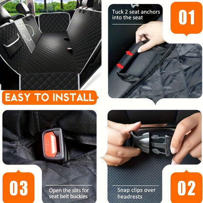 Dog Car Seat Cover Pet Hammock Waterproof Scratchproof Non-Slip Back Seat Protector with Mesh Windows & Storage Pockets