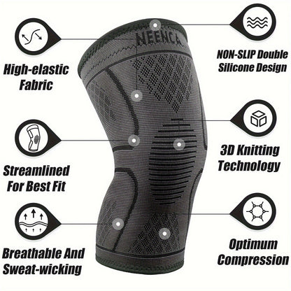 Compression Knee Sleeve 2 Pack for Men Women Breathable Non-Slip Silicone Strip Knee Support High Elasticity Running Exercise High Intensity