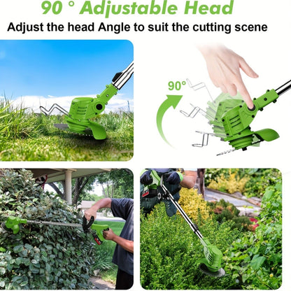 Cordless String Trimmer 24V 800W, Weed Wacker with 2 Batteries, Charger & 3 Blades, Adjustable Head