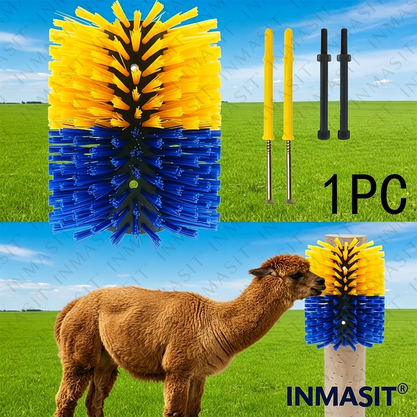 Livestock Grooming Brush Scratcher 8.7" – All-in-One Massage & Itch Relief Tool for Horse, Cow, Goat & Pig | Easy Install with 4 Screws