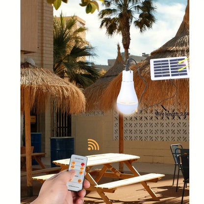 Solar Light Bulbs 2 Pack Campsite Outdoor – Remote Control Timer, 4 Modes 300LM, Light Sensor Auto On/Off, Solar & USB Rechargeable – Shed