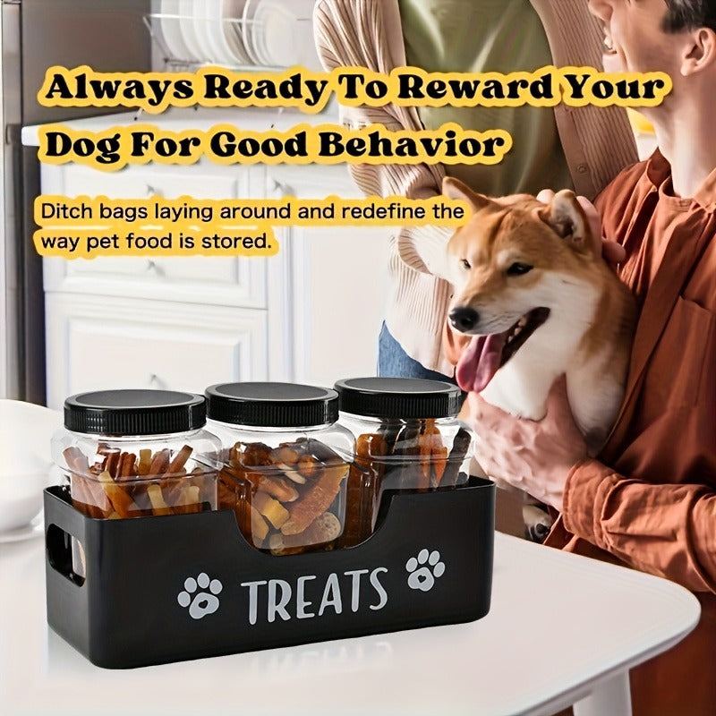 Airtight Pet Food Storage Container Set – 3pcs Plastic Jars with Lids, Farmhouse Style Snack Box for Dogs & Cats