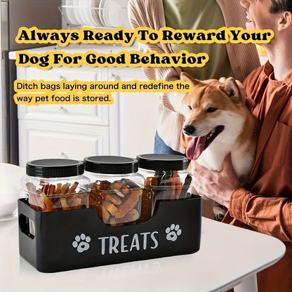 Airtight Pet Food Storage Container Set – 3pcs Plastic Jars with Lids, Farmhouse Style Snack Box for Dogs & Cats