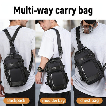 Multi-Pocket Crossbody Chest Pack with Adjustable Sling Strap, Zipper Compartments and Black or Grey Finish
