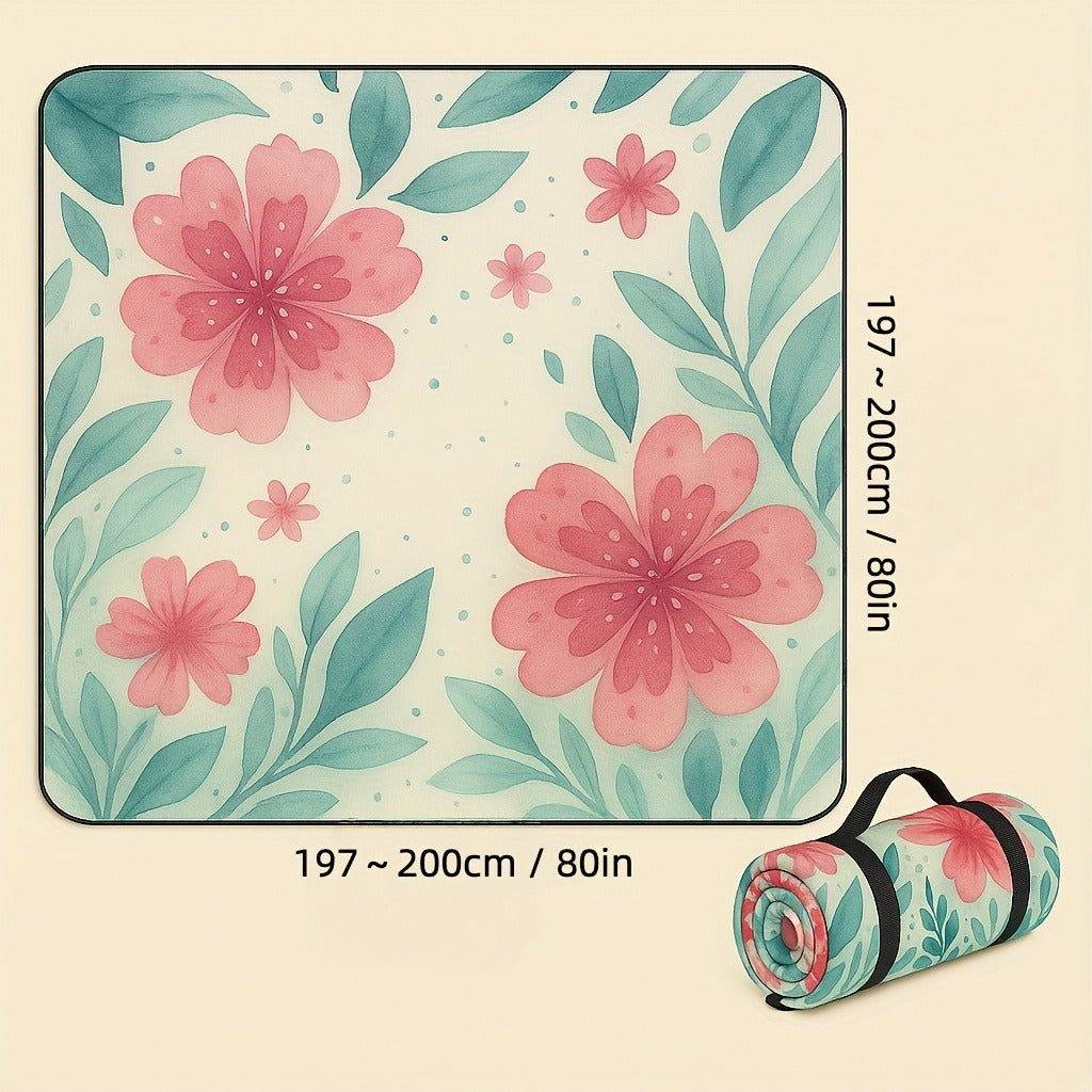 Padded Foldable Picnic Blanket with Floral Pattern for Beach Trips, Park Outings, Camping and Everyday Travel