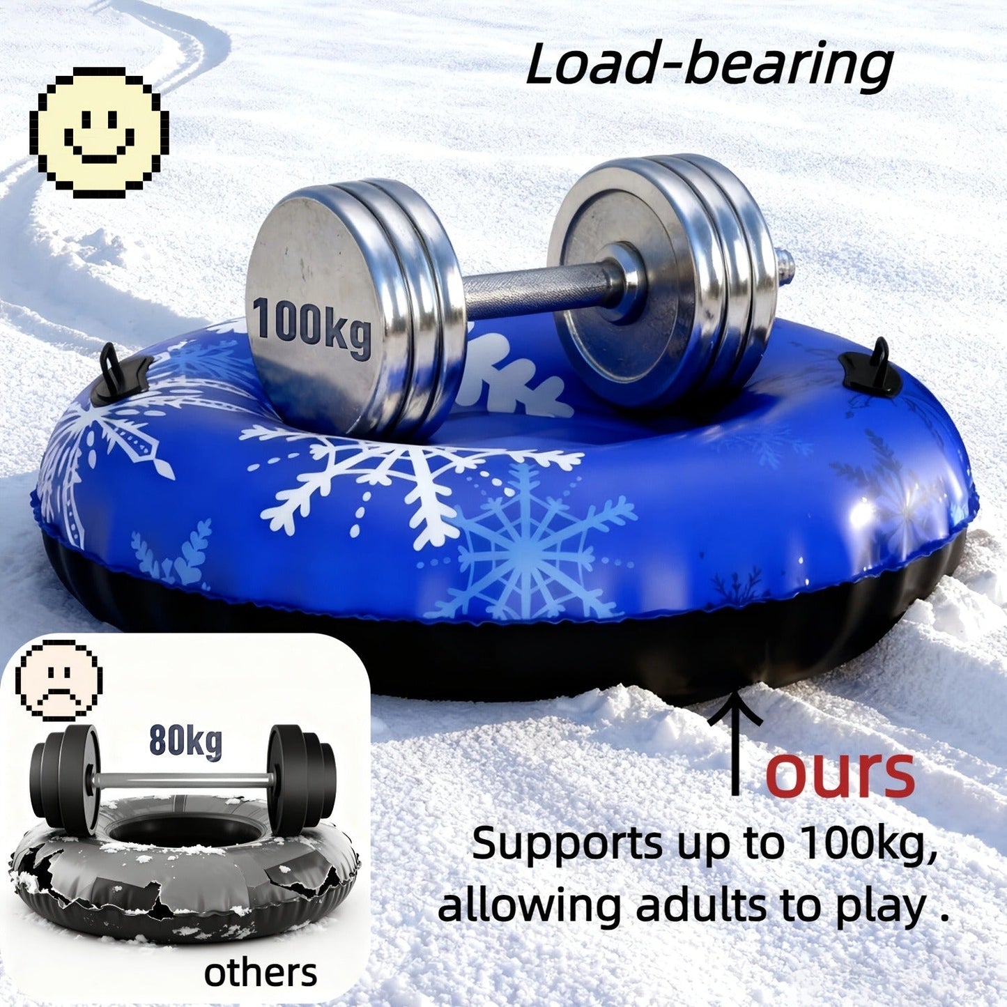 Inflatable Snow Tubes Set of 3 – Heavy-Duty PVC Sled Tubes 36 & 40 Inch with Anti-Slip Handles, Portable Winter Snow Sleds for Kids