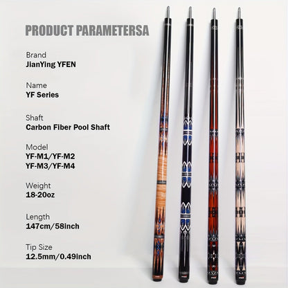 Carbon Fiber Pool Cue Stick 12.5mm Low Deflection Professional Billiard Cue with Extension Canadian Maple Wavy Pin Wrapless Design