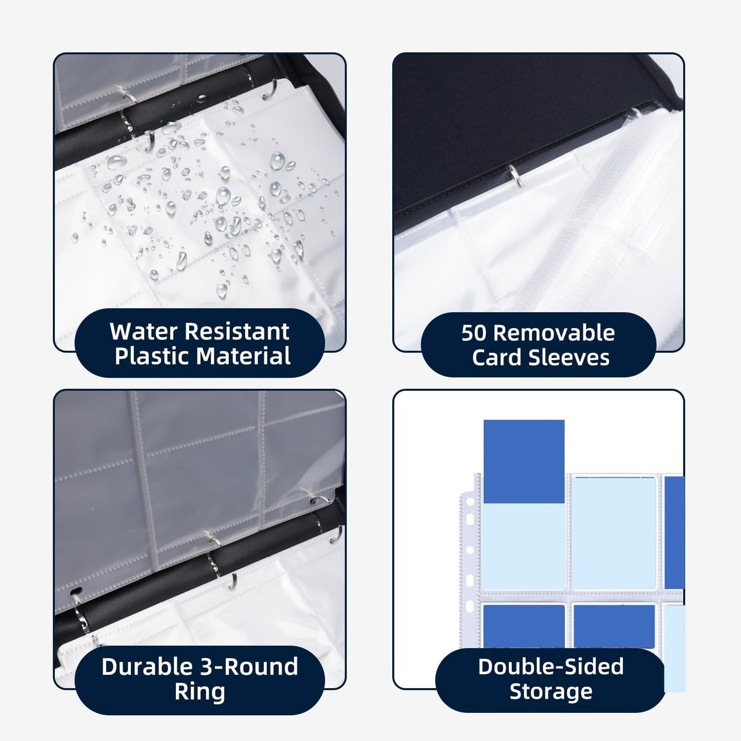 900-Slot Trading Card Storage Binder with 50 Removable 9-Pocket Pages and Zip-Around PU Cover