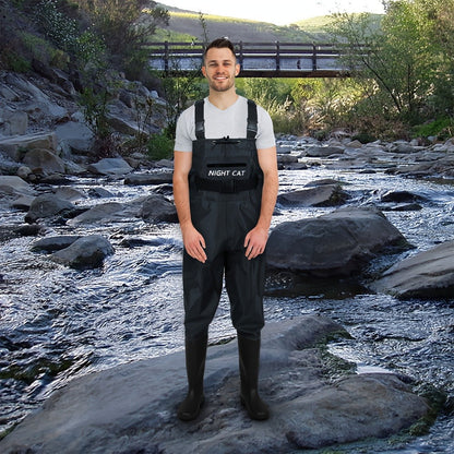 Waterproof Chest Waders for Men – Bootfoot PVC Fishing Suit with H-Back Suspenders, Anti-Slip Rubber Boots | Sizes 7.5–13 | Ice Fishing